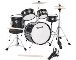 VEVOR Drumset 5-Delig Drumstel voor Kinderen met 14-Inch (35,6 Cm) Bastrommel Zwart