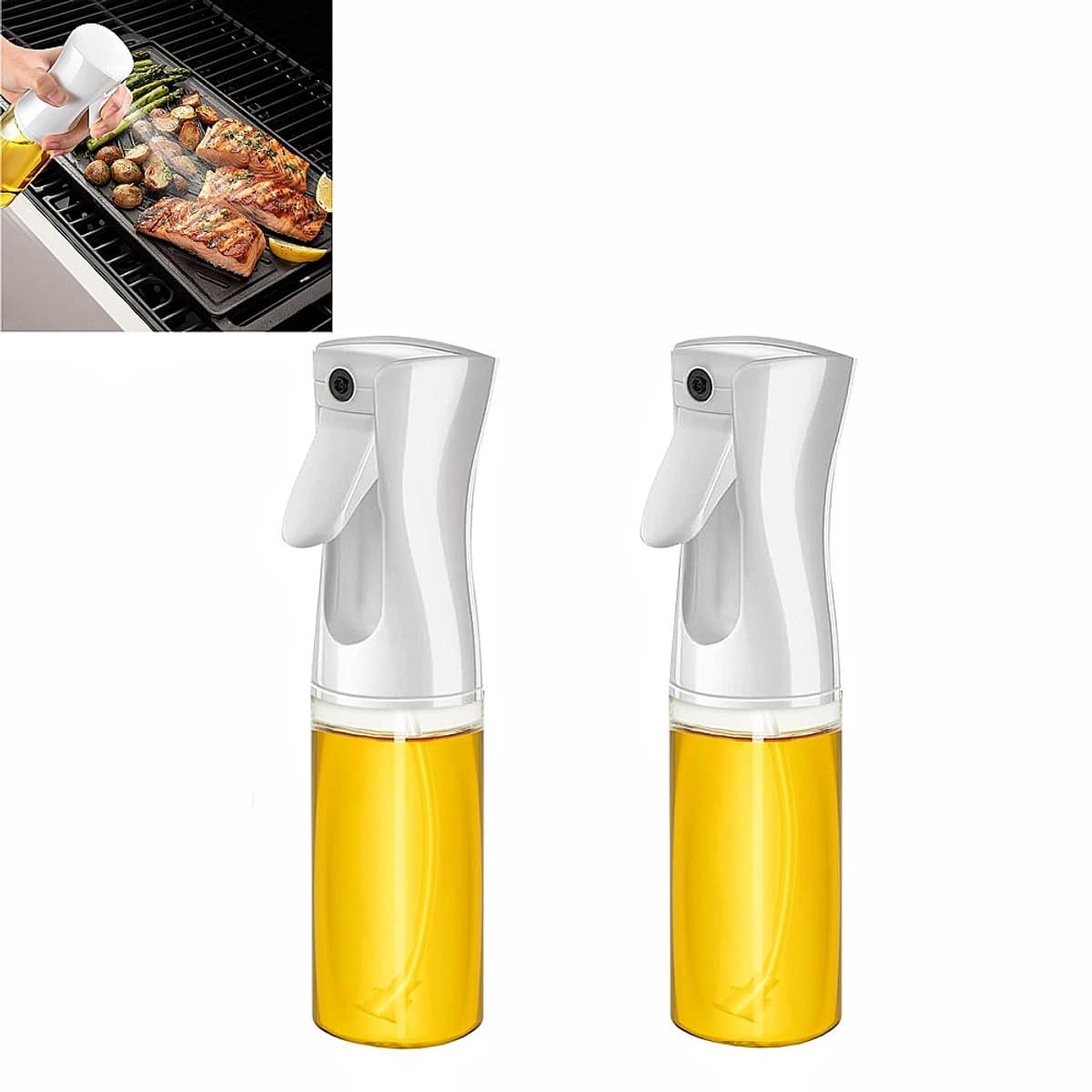2 stuks 200 ml oliesprayfles - Lekvrij ontwerp voor eenvoudig gebruik - Kookoliespray - Keuken BBQ oliesprayfles - 195 * 54 mm - Geschikt voor keuken BBQ, Airfryer, salade, bakken - Wit — afbeelding 1