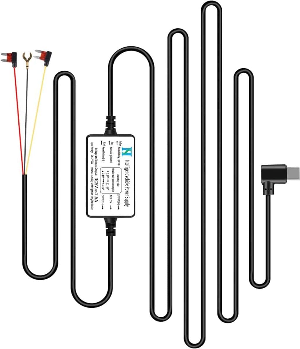 Dash Cam hardwire kit, 12 V - 24 V naar 5 V met zekeringkit, auto dashcam oplader, stroomkabel voor dashcam, GPS-voeding, radar, 5 V hardwire kit met laagspanningsbeveiliging, 24 uur — afbeelding 1