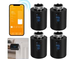 Slimme Thermostaatkraan voor Radiator – WiFi, App en 6 Modi – Zwart – 4-pack