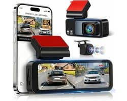 SnelShoppen - 4K Dual Dash Cam Voor Auto's Voor- en Achteruit, 3.16" Scherm, GPS & WiFi, 150° Hoek, Nachtzicht, G-Sensor, Parkeerbewaking, Loopopname,