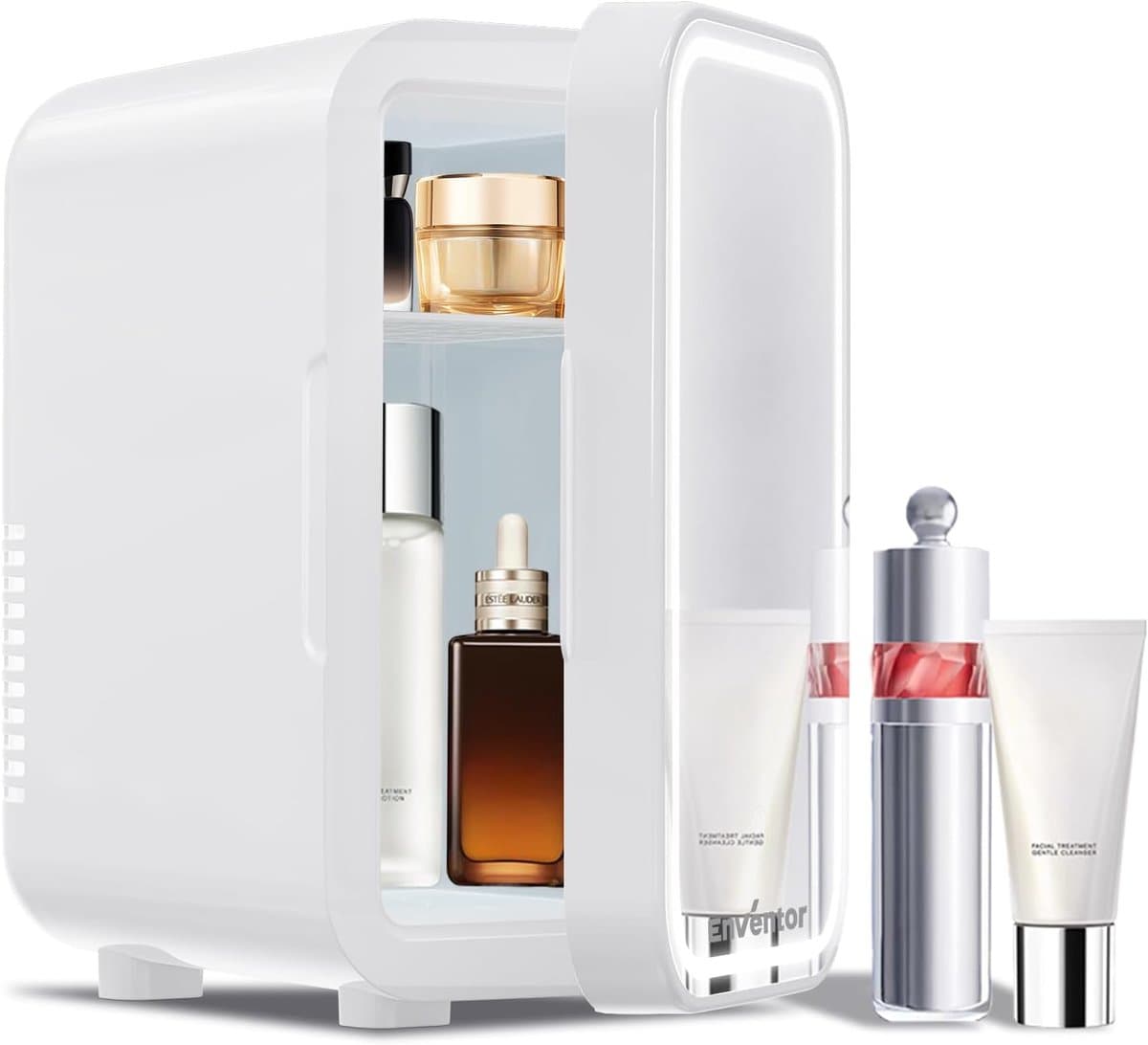 Mini-Koelkast 6L met Dimbare LED Spiegel - Koelen & Verwarmen - AC/12V DC - Voor Slaapkamer, Auto & Skincare - Wit — afbeelding 1
