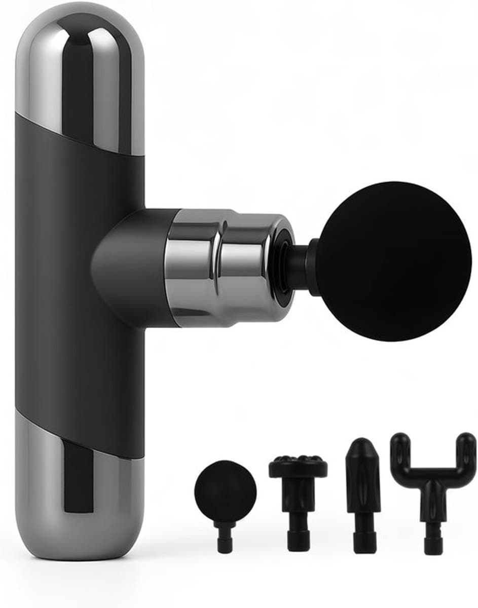 Diep weefselmassagepistool, 6-standen rug- en nekpercussiemassage, 4-kops draadloos spiermassageapparaat, pijnverlichting, Type-C-oplaadbaar, reisformaat — afbeelding 1