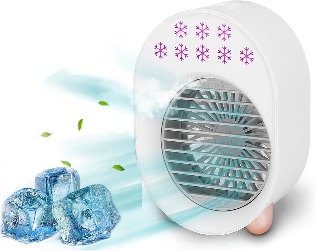 Mobiele airconditioner - Ventilator - 4-in-1 draagbare desktop aircooler - USB oplaadbare luchtkoeler met waterverneveling - 3 windsnelheden - LED Verlichting - geschikt voor slaapkamer - auto - caravan en camping - sproeistanden — afbeelding 1
