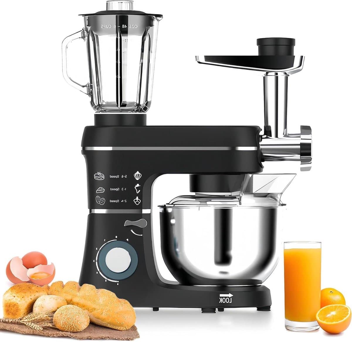 Staande Mixer - Keukenmachine Keukenmixer - Bakken en Koken - 5-in-1 Multifunctioneel - 10L Kom - Zwart — afbeelding 1