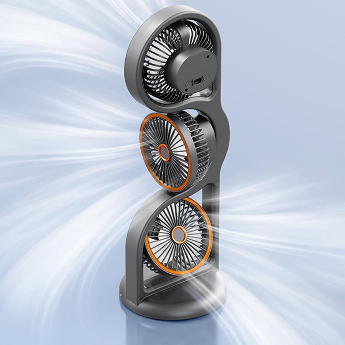 Tafelventilator met 3 koppen - 5 standen instelbaar - 360° draaibaar en stil - Met lamp - Voor thuis, kantoor, camping, visserij en strand — afbeelding 1