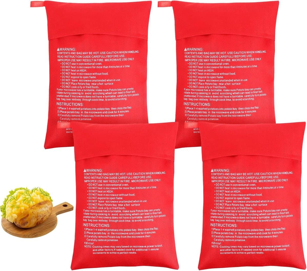 Aardappeltas 4 stuks - Herbruikbaar - Kooktas voor magnetron - Gelijkmatige verhitting - SnelShoppen — afbeelding 1