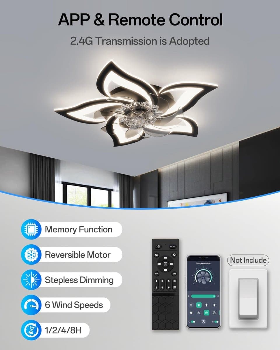 Ventilator met Lamp - Plafondventilator LED - Comfort Verhogend - DC Motor - 6 Snelheden - Wit — afbeelding 1