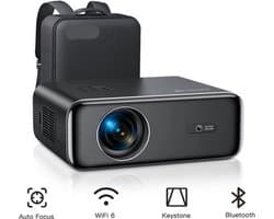 Beamer - Projector - Mini Projector - 4K - FHD 1080P - 26000 Lumen - Auto Focus & Keystone - WIFI 6 & Bluetooth – Draagbare - Home Theater Beamer – EU Plug - Zwart