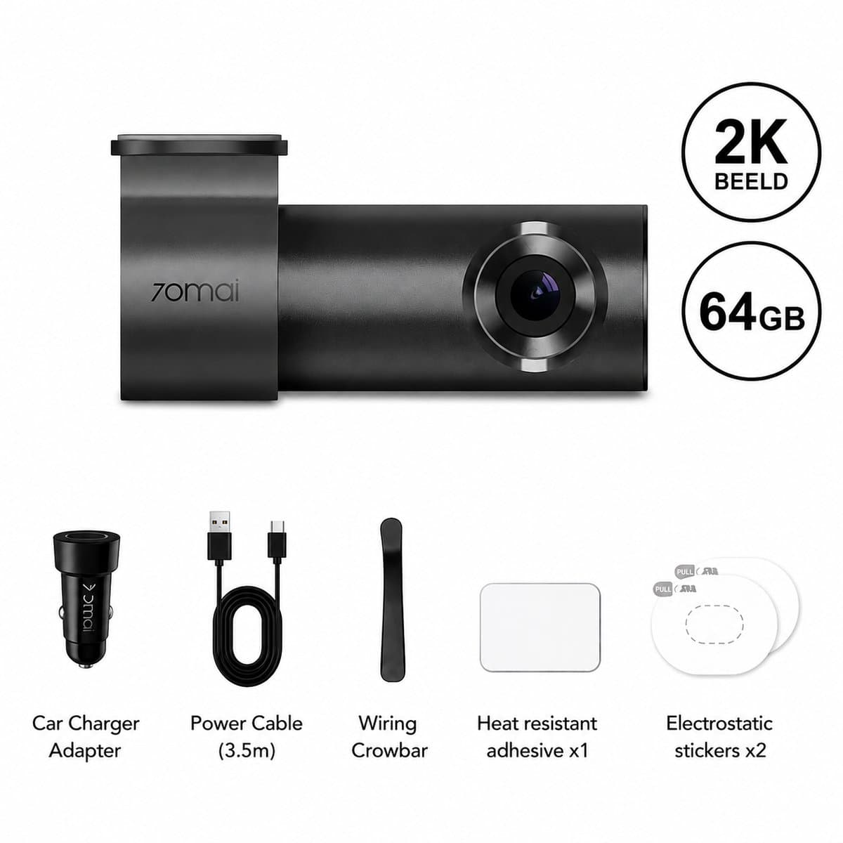 ByRoos Gadget - Dashcam - Auto Videorecorder - 64GB - 2K - HK UP03 - 24 Uur Parkeerbewaking - Groothoeklens - Nachtzicht - Incl. App - Zwart — afbeelding 1