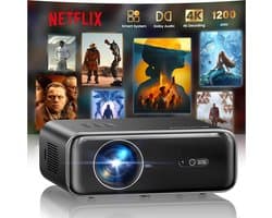 SnelShoppen - 4K-projector Draagbaar met 1200 ANSI, Netflix, Autofocus, Keystone, Wifi, Bluetooth, FHD 1080P, HDR10, WLAN voor Buiten, Zoom 50% - Thui