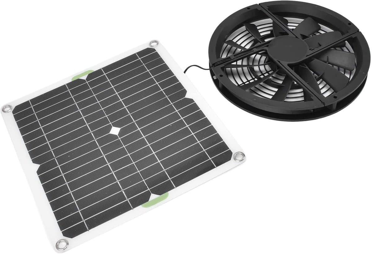 Zonnepaneel Afzuigventilator - Solar Ventilator Kit - Temperatuur Reguleren - Waterdicht Ontwerp - 10 Inch - Zwart — afbeelding 1
