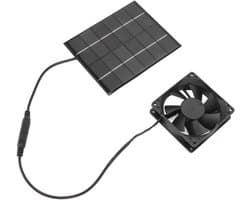 Zonnepaneel Afzuigventilator - Zonneventilator Kas - Ventilatie Verbeteren - Dubbel Metalen Beschermnet - 13.5 x 11 cm - Zwart