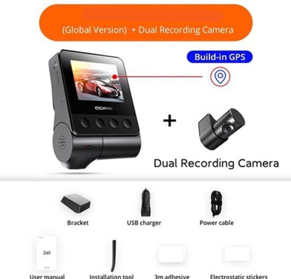 Dashcam voor Auto - Dash Cam - Dual Car Camera Recorder 1944P HD Voor- en Achtercamera - GPS Wifi Car DVR - 24U Parkeerbeveiliging - D²save Opslag — afbeelding 1