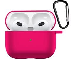 Hoesje - Geschikt voor Apple AirPods 3 - met Clip - Siliconen Hoes - Silicone Case Cover - Donkerroze
