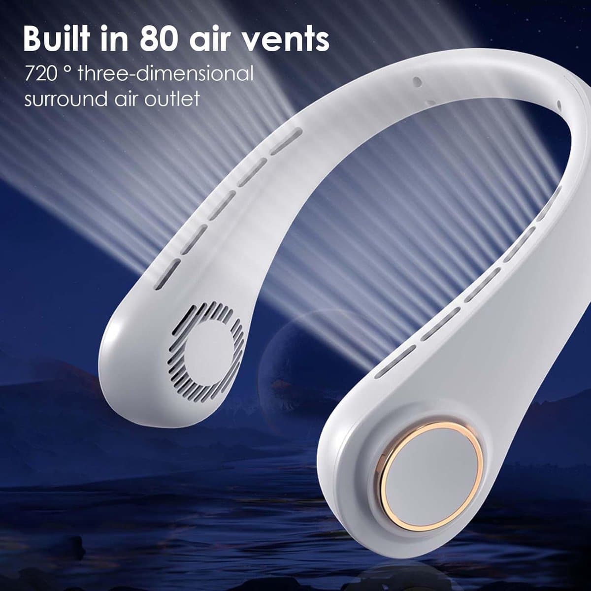 Draagbare stille nekventilator met 5 snelheden en USB-oplaadfunctie voor onderweg — afbeelding 1