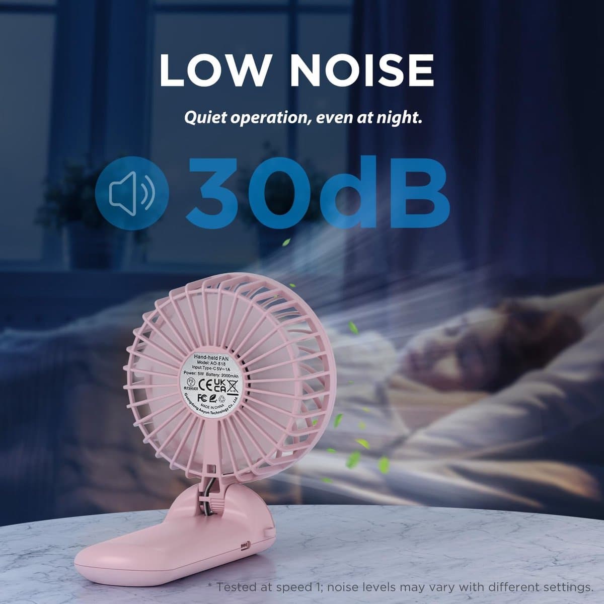 Mini Draagbare Ventilator - USB Oplaadbaar, 4 Snelheden, Heel Stil en Opvouwbaar voor Thuis, Kantoor en Reizen — afbeelding 1