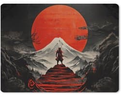Muismat XXL 80x60 cm - Bureau onderlegger - Bureau mat Krijger - Rode trappen - Zon - Berg - Bureaumat - Gaming mousepad xl - Bureaulegger groot - Computer deskmat
