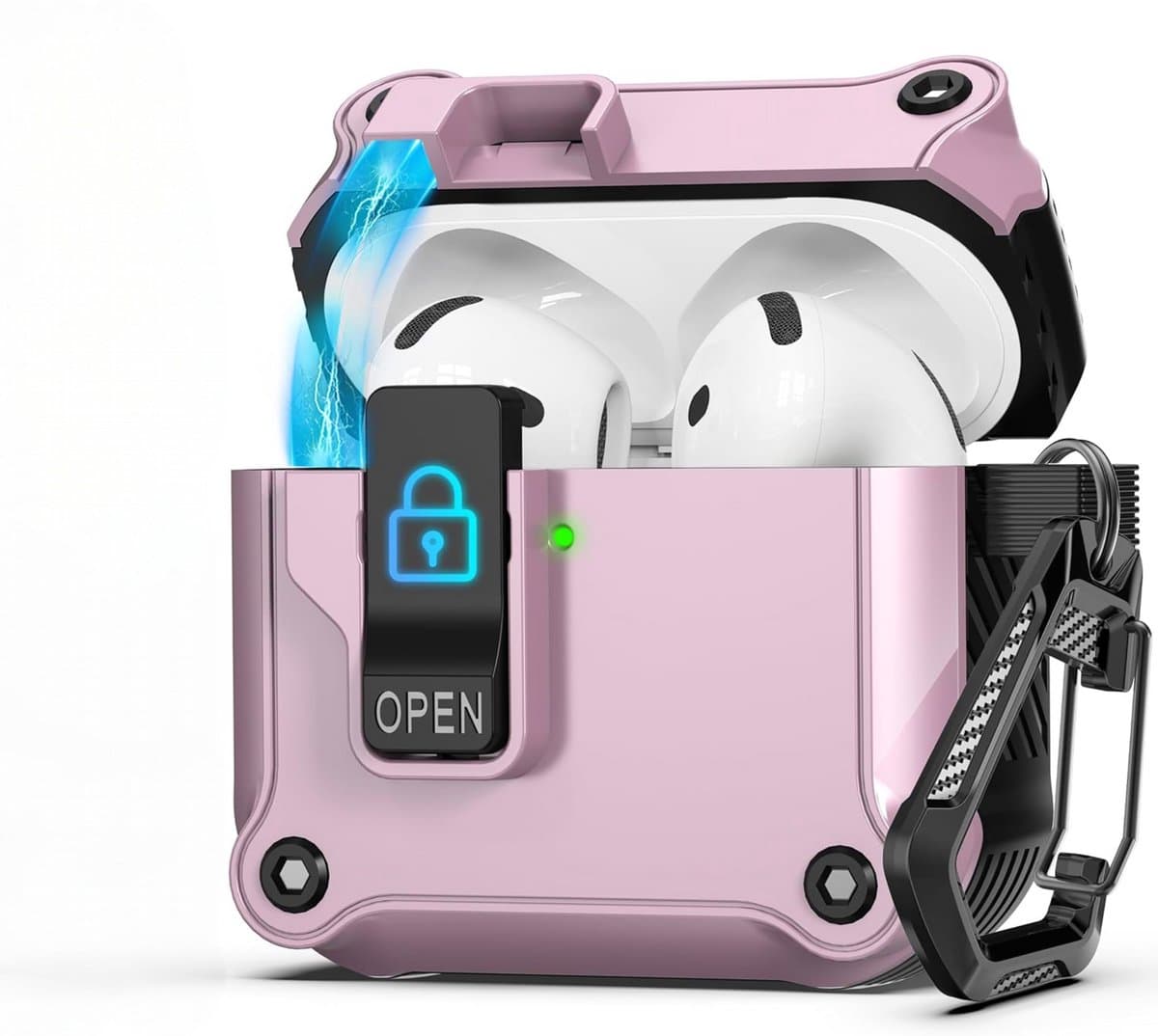 Case geschikt voor Apple AirPods 4 Hoesje - Waterdicht - 100% Shockproof Case - Vergrendelknop - Roze — afbeelding 1