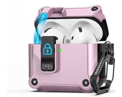 Case geschikt voor Apple AirPods 4 Hoesje - Waterdicht - 100% Shockproof Case - Vergrendelknop - Roze