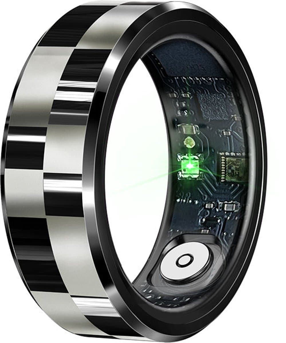 WizBay Premium Select® Smart Ring Zwart Zilver - Hartslag, Slaap, Bloeddruk, Zuurstof - Multi Sport Modi - Oplaadcase - Maat 8 — afbeelding 1