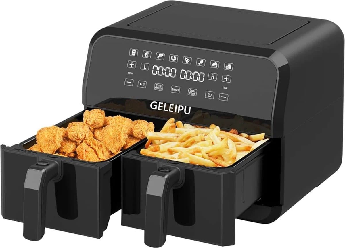 Dubbele Airfryer - XL Airfryer - 8 Liter Capaciteit - 1700W - 8 Bakprogramma's - Dubbele mand - Zwart — afbeelding 1