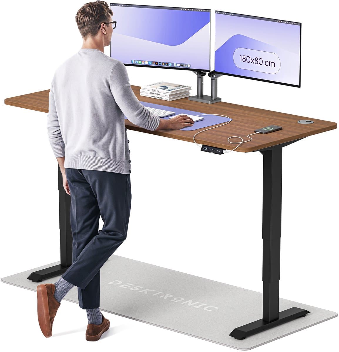 Desktronic HomePro Zit-sta Bureau Elektrisch In Hoogte Verstelbaar, 180x80cm Zwart/Notenhout, Stille Dubbele Motor, Hoogte 62-126cm — afbeelding 1