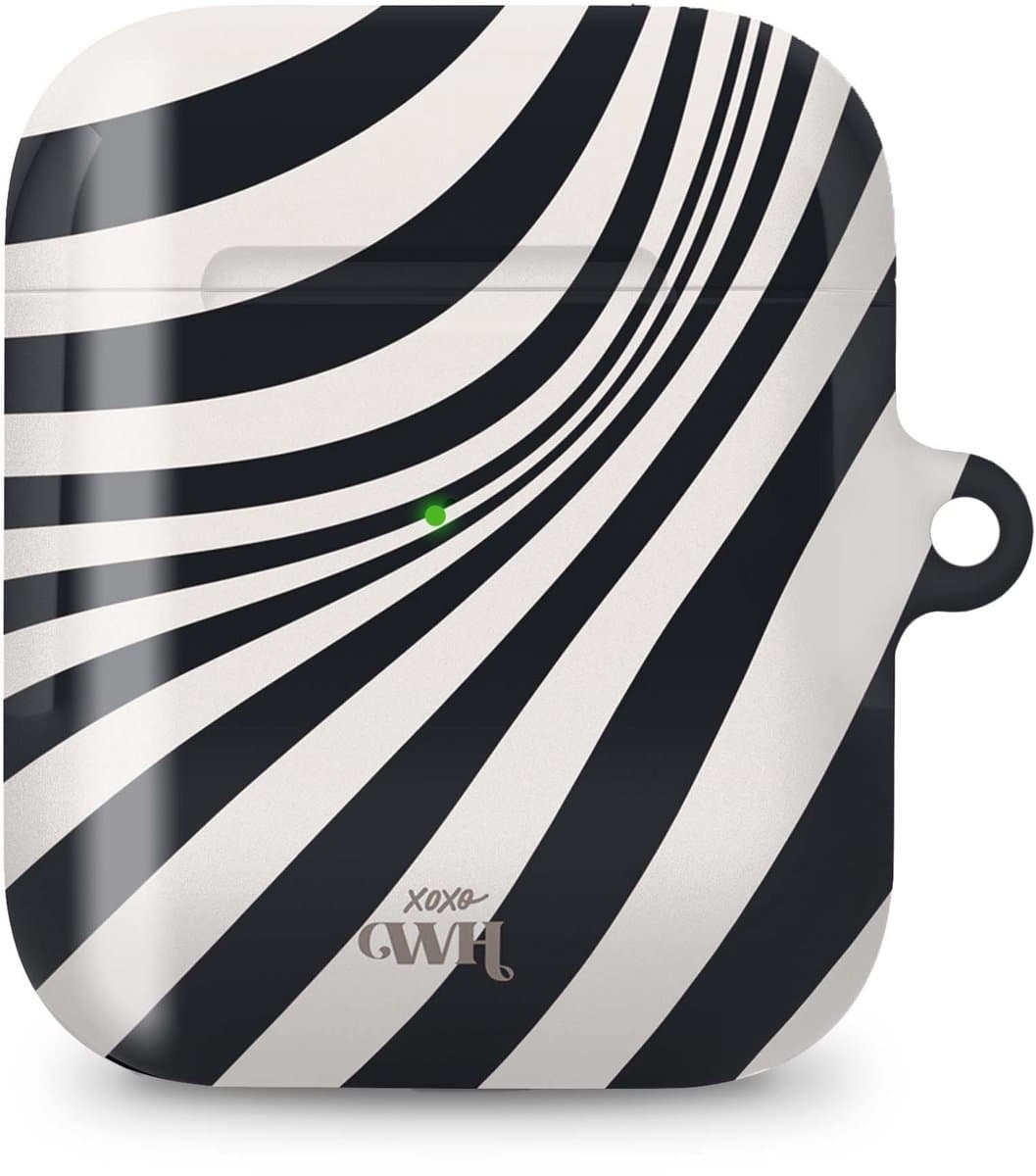 xoxo Wildhearts hoesje geschikt voor AirPods 1 & 2 - Optical Illusion - Ook als telefoonhoesje verkrijgbaar - schokbestendige case - koptelefoonhoes - Beschermhoes met met golvende print - golven - zwart / beige — afbeelding 1