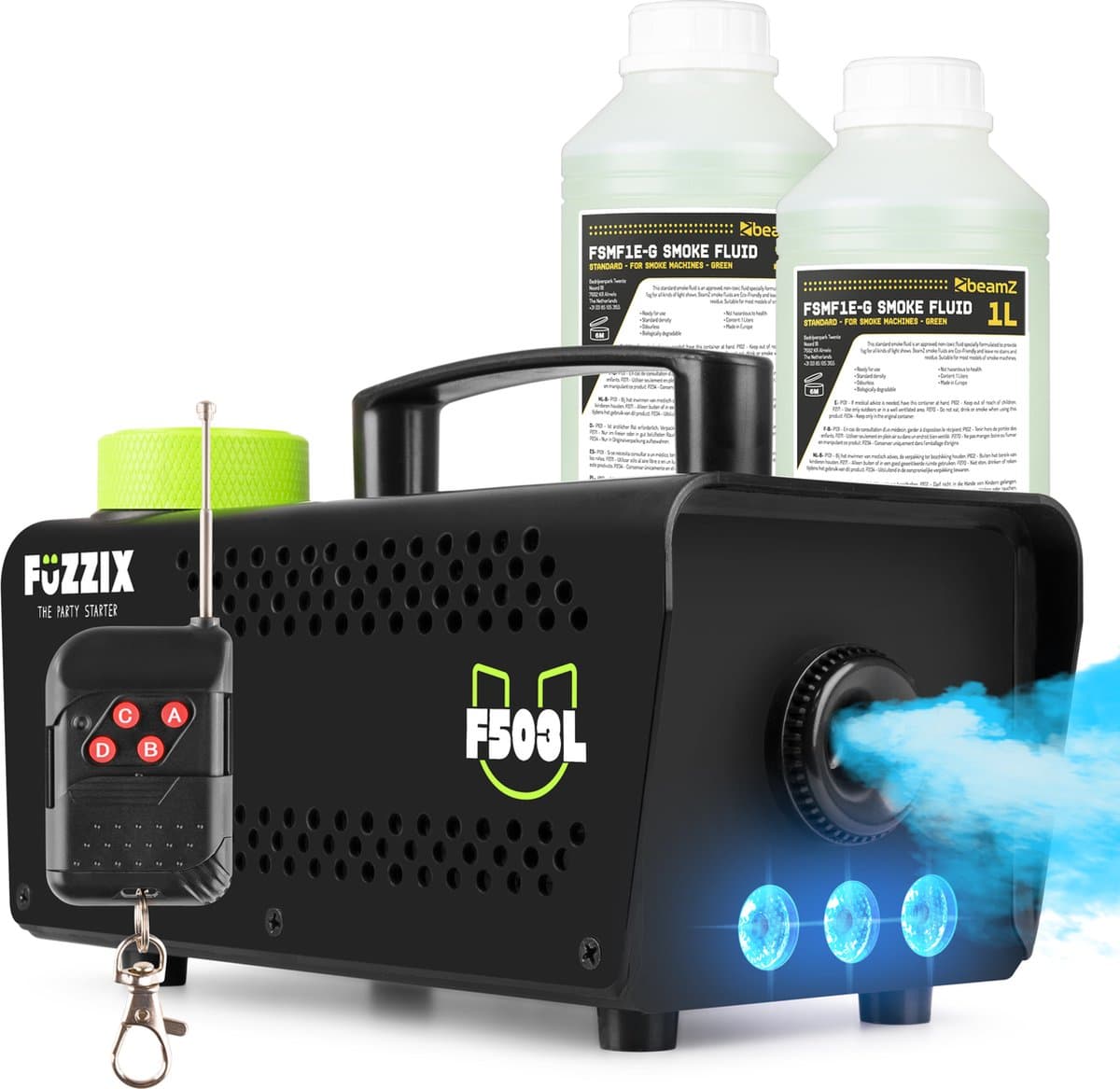 Party Rookmachine - 500 Watt - Fuzzix F503L - Rook machine met ingebouwde RGB Leds - 2 Liter rookvloeistof — afbeelding 1