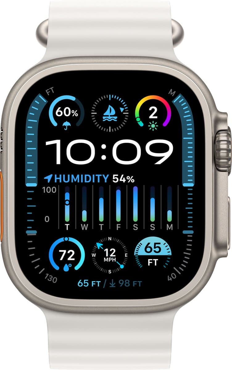 Apple Watch Ultra 2 - GPS + Cellular - 49mm - Titanium Case with Wit Ocean Band — afbeelding 1
