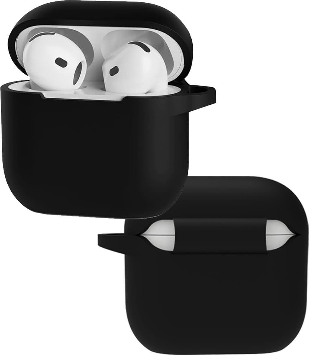 Hoes - Geschikt voor Apple AirPods 4 - Siliconen Hoesje met Clip - Silicone Case Cover - Zwart — afbeelding 1