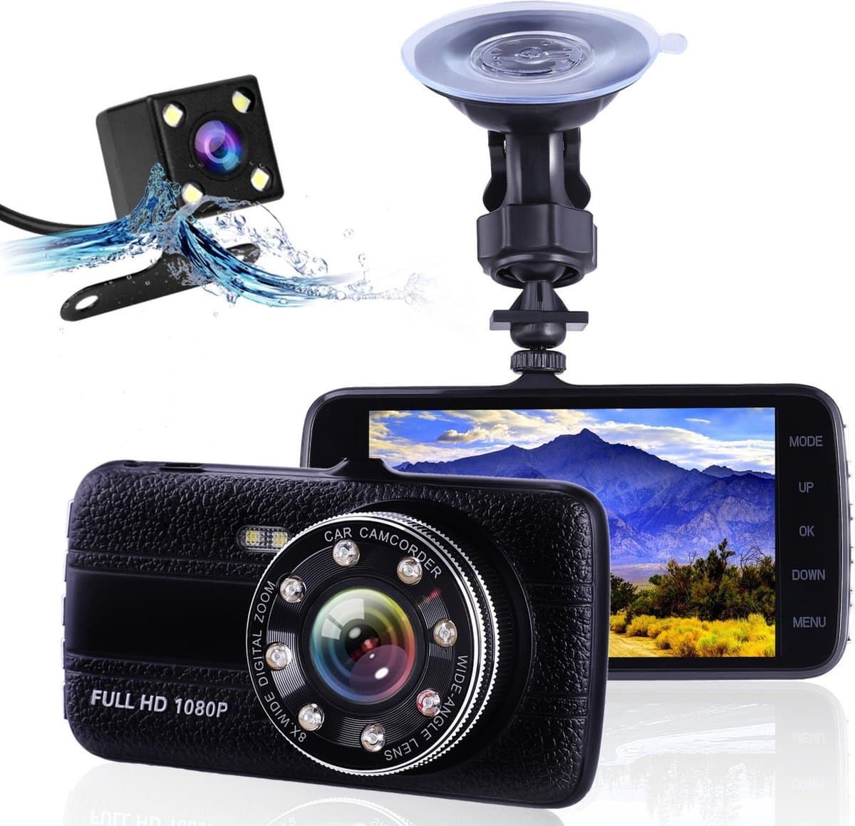 TechU™ Dashcam Dual Camera M22 – Dashboardcamera – Full HD Camera – Nachtvisie – G-sensor – Parkeer Monitor – Loop Recording - voor auto — afbeelding 1