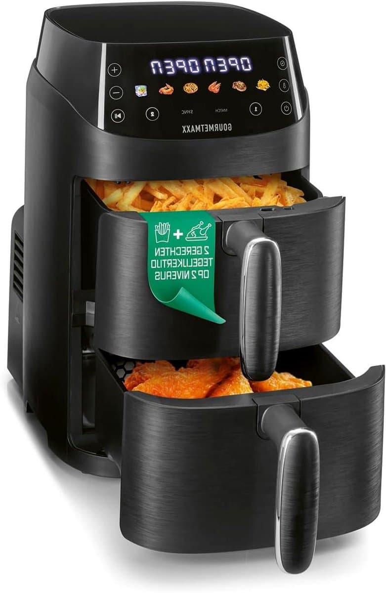Verticale Heteluchtfriteuse - Airfryer Dubbele Kamer - Gezond Koken - Twee Gerechten Tegelijk - 5 Liter - Zwart — afbeelding 1