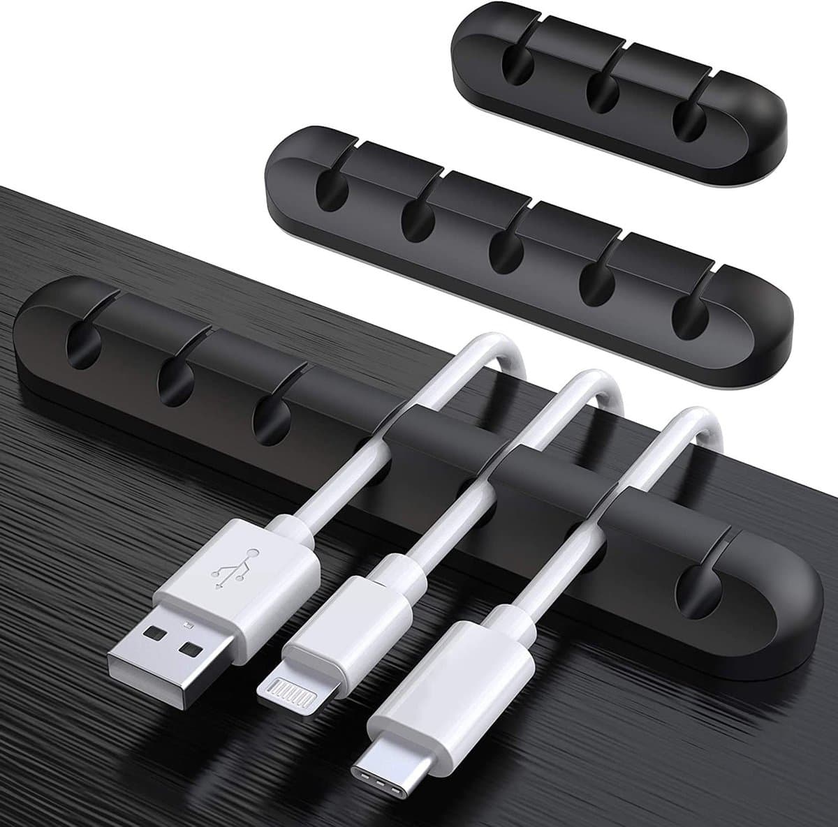 3-Pack Kabelhouder Clips voor Kabelbeheer, Zelfklevende Organiser voor USB Oplaadkabels, Muiskabels en Power Cords in Kantoor en Thuis — afbeelding 1