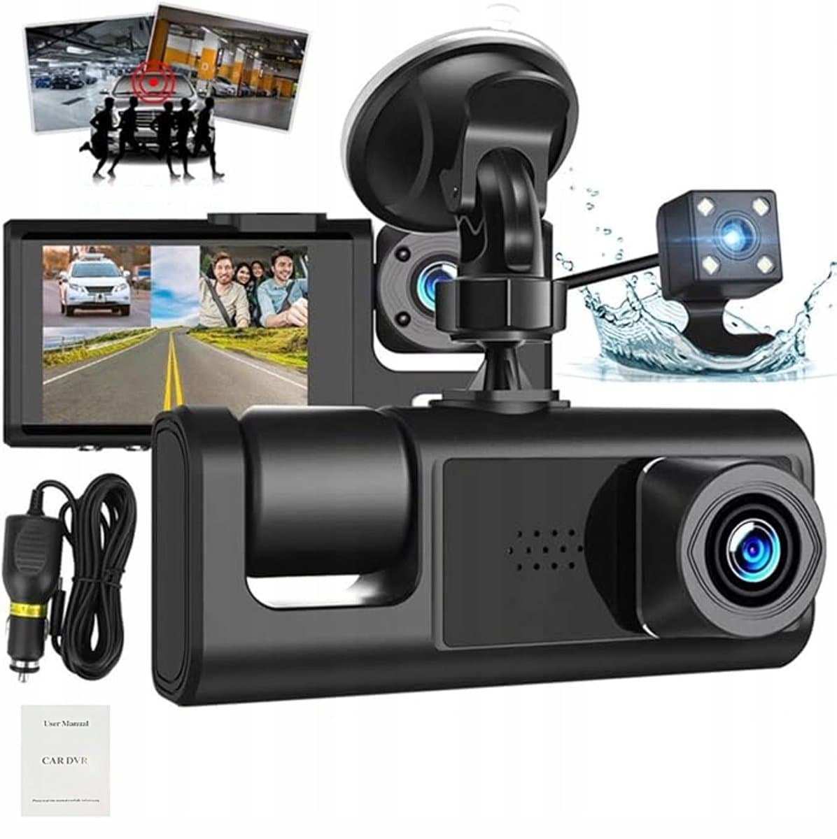 Dashcam Drievoudige Camera - Achteruitrijcamera met Touchscreen & 64GB SD-kaart - 1080P Full HD Parkeermodus — afbeelding 1