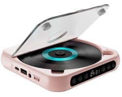 Draagbare Bluetooth-cd-speler, HiFi-stereo, oplaadbare batterij van 2000 mAh, ingebouwde luidspreker, lcd-scherm, timer, ondersteunt AUX/USB-ingang, compact en draagbaar, geschikt voor thuis en op reis, roze.