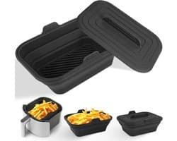 8.2 Inch Inklapbare Siliconen Air Fryer Liner Met Deksel - Airfryer Accessoires - Herbruikbaar - Voor 5.8 - 8 Qt - Zwart