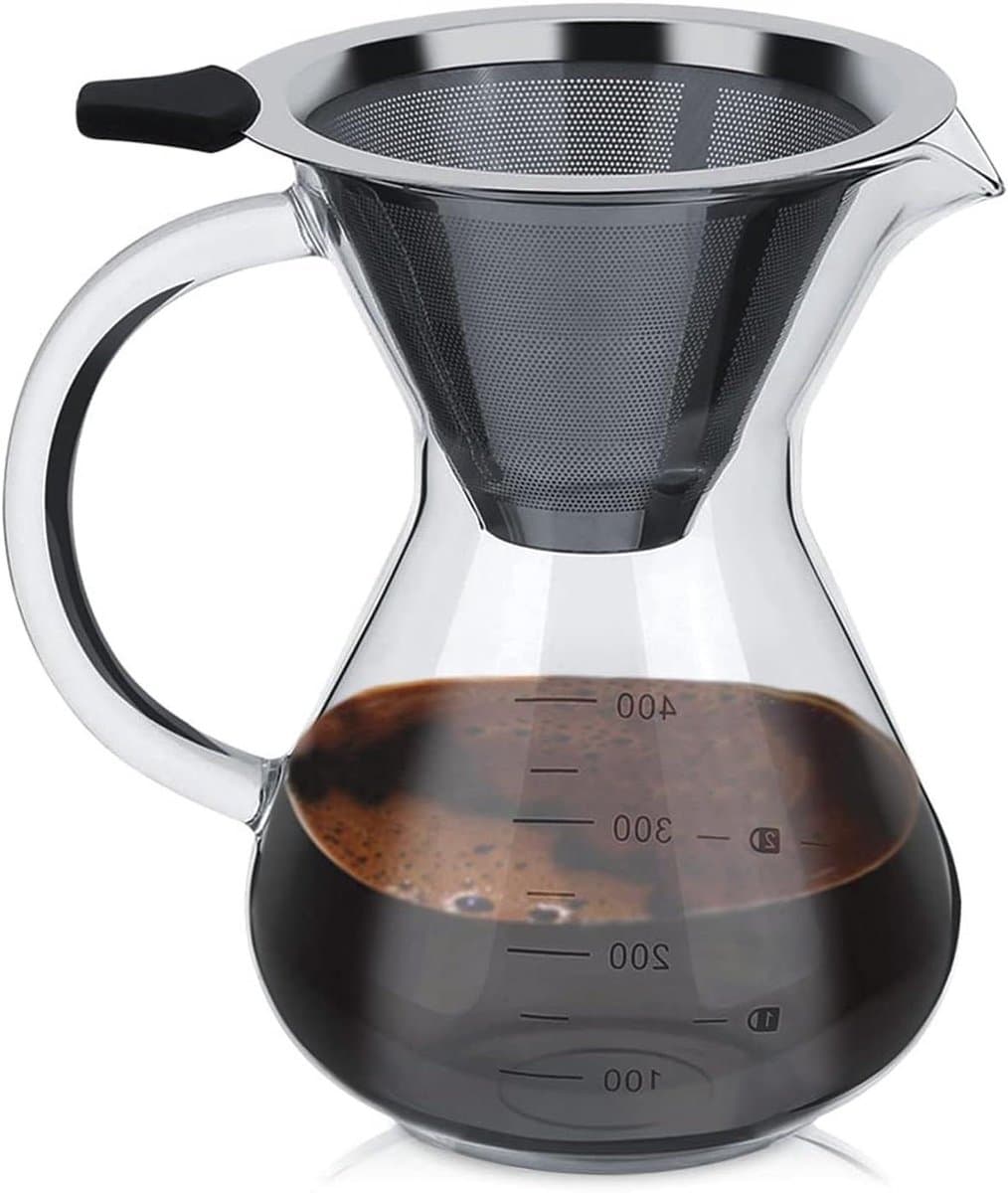 400ml Handmatige Koffiezetapparaat met Roestvrijstalen Filter en Schaal - Koffiezetapparaat voor heerlijke koffie - Koffiepot met glazen kan — afbeelding 1