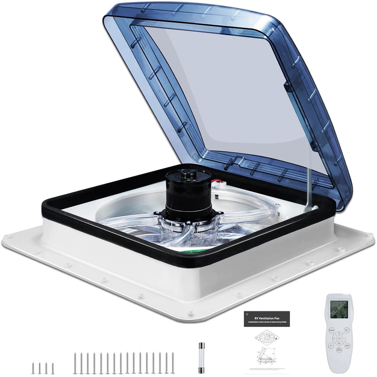 Trendique - Dakventilator - Plafondventilator - Afzuigventilator met regensensor - Luchtventilatie - Omkeerbare afzuigventilator - Voor Caravan of Camper - 40 x 40 cm 10 snelheden — afbeelding 1