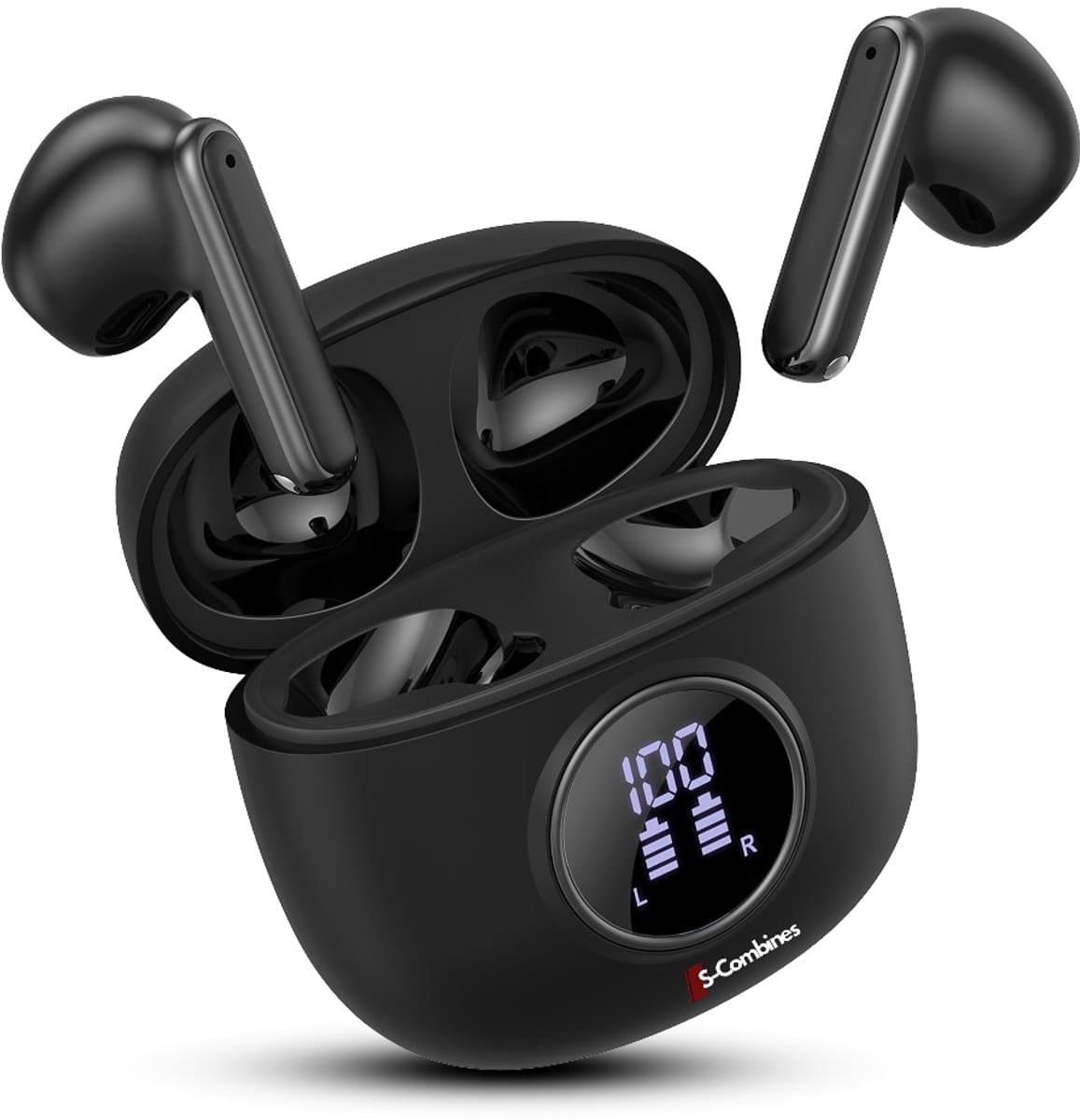 S-Combines Beam 3 Draadloze Oordopjes | Bluetooth Oordopjes | Bluetooth 5.3 | Comfortabel Draagcomfort & Geweldige Geluidskwaliteit | LED Display | Headset | Earbuds oplaadcase | Geschikt voor elke smartphone en laptop | Zwart — afbeelding 1