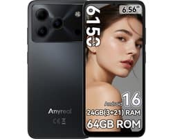 Anyreal Note 56 Smartphone - 6,56 Inch - 24GB(3+21) RAM - 64GB ROM - 6150 mAh - Android 16 - Zwart