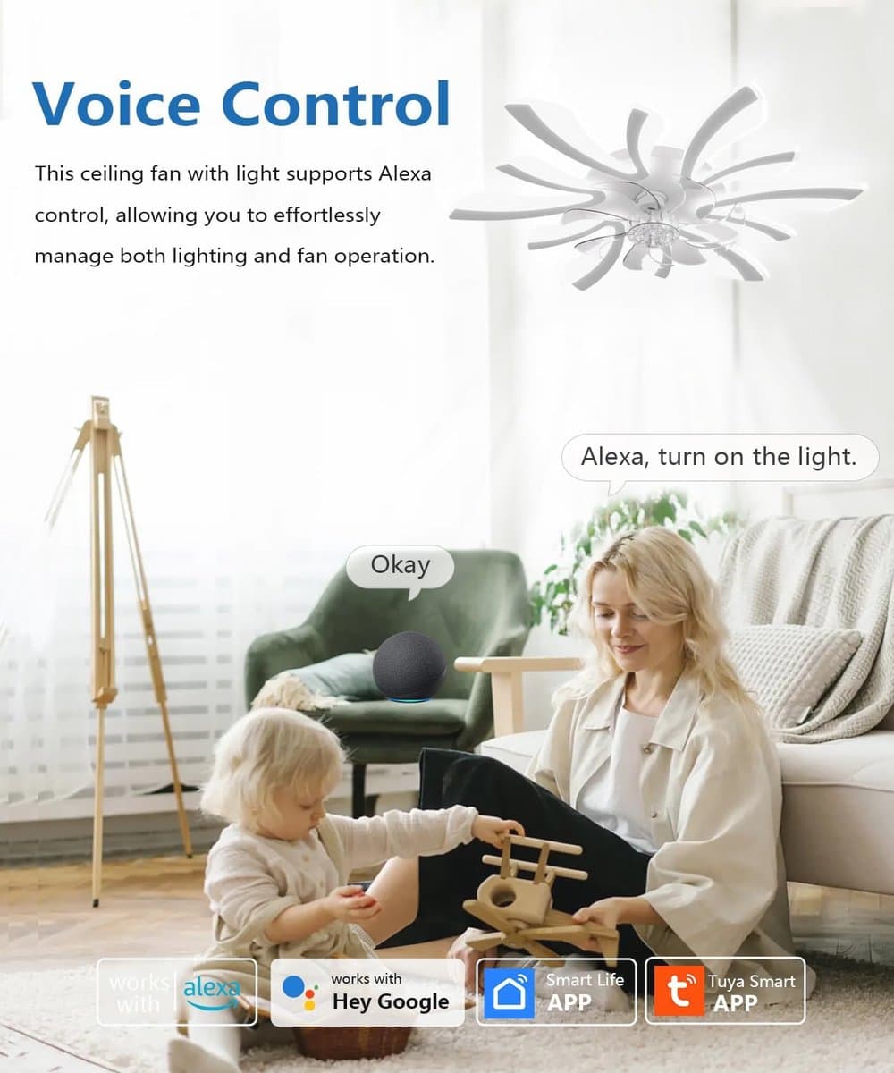 Plafondventilator met Kroonluchter, 78 cm, Slimme Verlichting, Stille Werking, Instelbare Snelheden, Voor Slaapkamer en Woonkamer — afbeelding 1