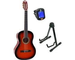LaPaz 002 SB klassieke gitaar 4/4-formaat sunburst + statief + tuner