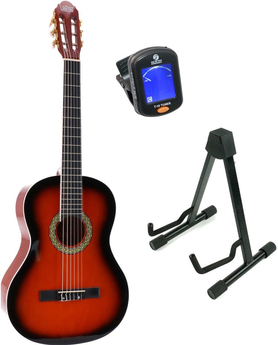 LaPaz 002 SB klassieke gitaar 4/4-formaat sunburst + statief + tuner — afbeelding 1