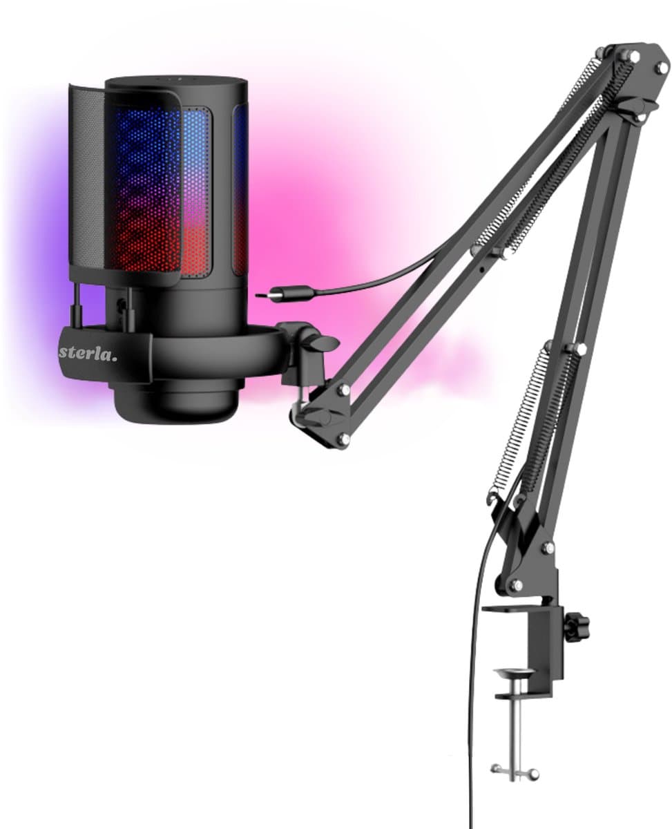 Premium RGB Microfoon met Verstelbare Arm – USB Plug & Play – Gaming Mic met POP Filter – Zwart — afbeelding 1