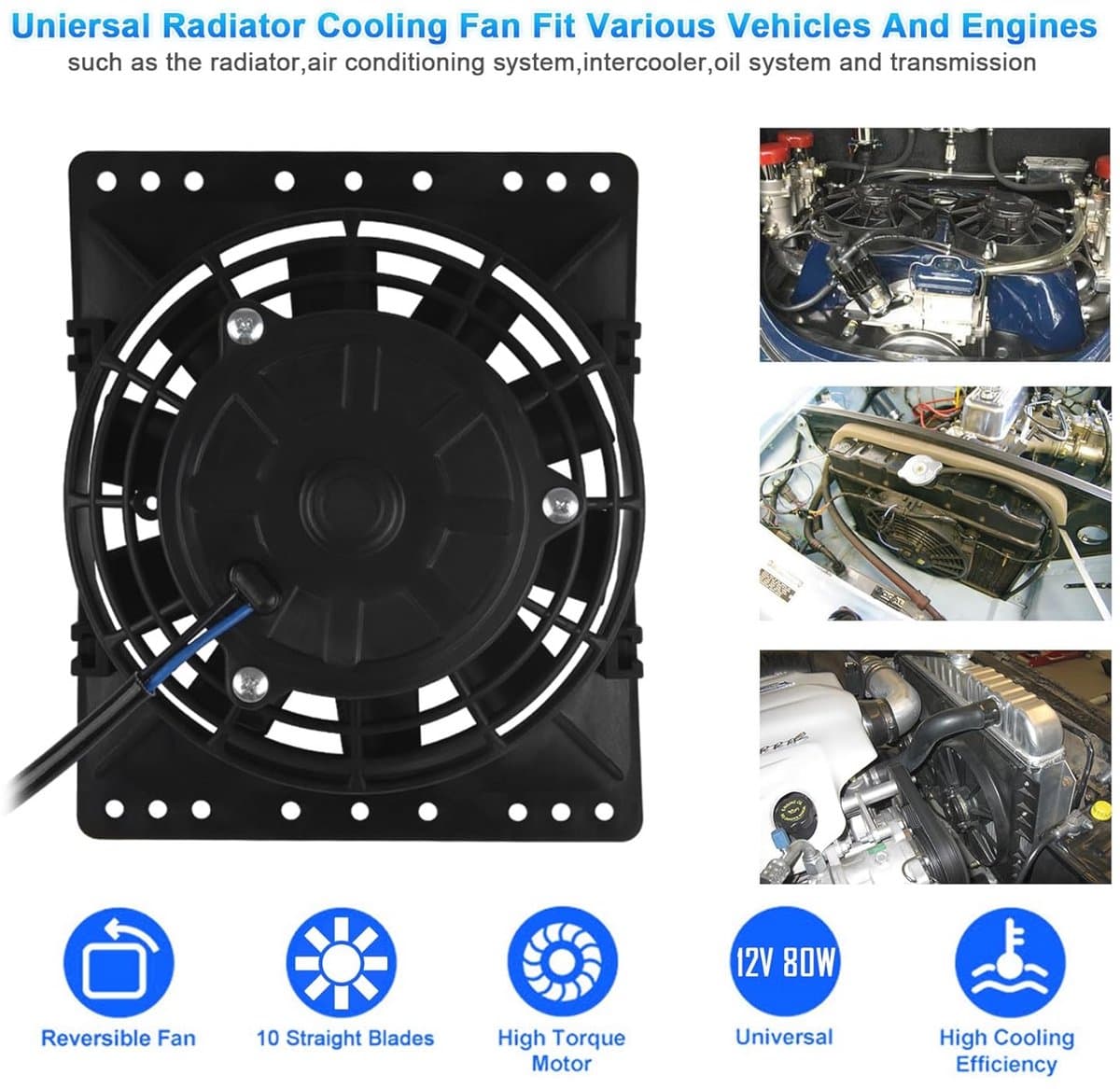 Universele Auto Koelventilator 10 Inch 12V 80W – Elektrische Ventilator voor Auto en Vrachtwagen — afbeelding 1