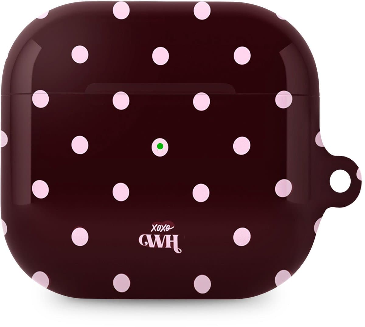 xoxo Wildhearts hoesje geschikt voor AirPods 4 - Polka Dots (Burgundy) - Ook als telefoonhoesje verkrijgbaar - schokbestendige case - koptelefoonhoesje - Beschermhoes met stippenpatroon - Bordeauxrood met witte stippen — afbeelding 1