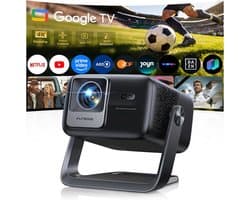 SnelShoppen - Beamer 4K met Google TV, autofocus, 360° draaibare standaard voor thuisbioscoop en buitengebruik, FULL HD 1080P LED-projector met 30W lu