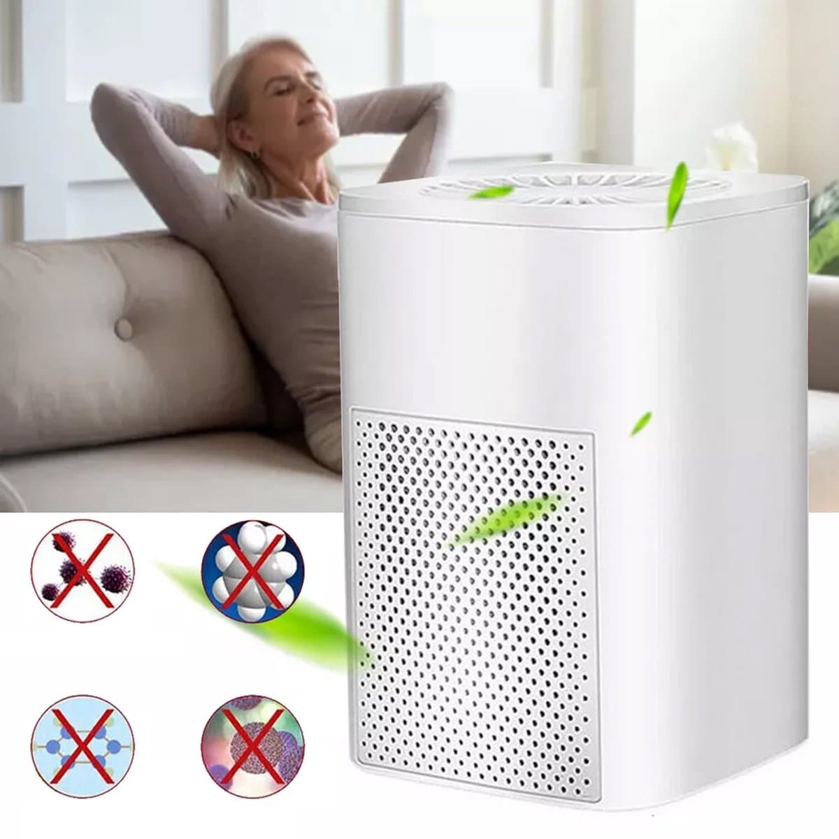 REDOM Luchtreiniger – 50 m³/u luchtzuivering – Stille werking ≤30 dB – Compact USB luchtfilter – Voor slaapkamer, woonkamer & kantoor – Wit — afbeelding 1