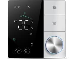 Intelligente thermostaat - Wifi thermostaat - Vloerverwarming regelen - AI Smart Learning - 88 x 88 mm - Wit en zwart
